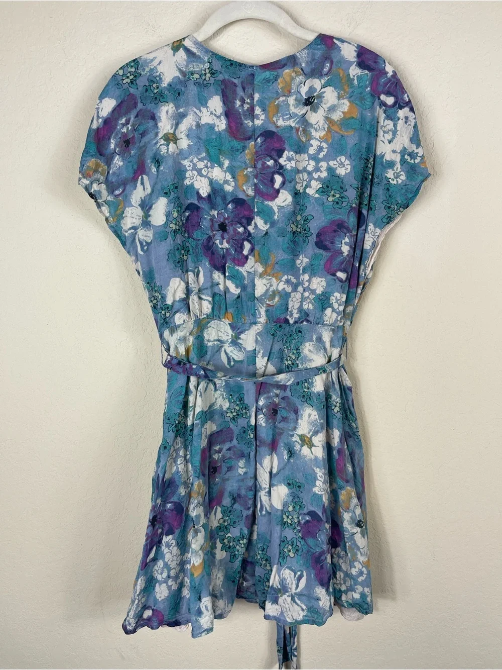 Free People Freddy Tie Mini Dress Blue Watercolor Floral Size Medium